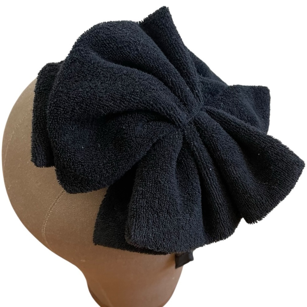 4/$25 Black Terry Cloth Towelling Bow Headband - Picture 7 of 9